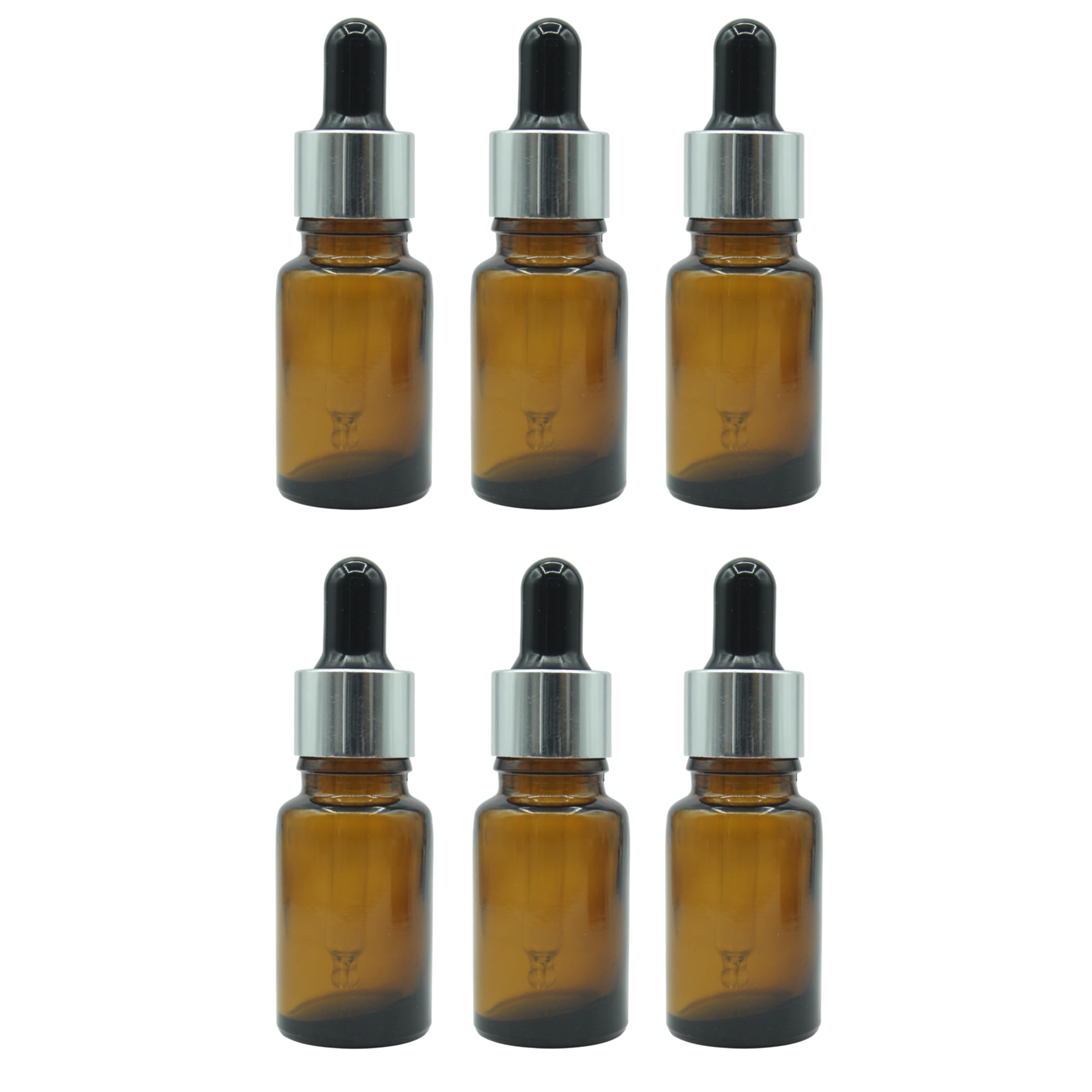 Amber Glass Bottle with Euro Dropper for Essential Oil, Fragrance,DIY Beauty care with Silver ring + Black Silicone Teat, Leak Proof, Reusable, Refillable. 10ML - Pack of 6-image-29