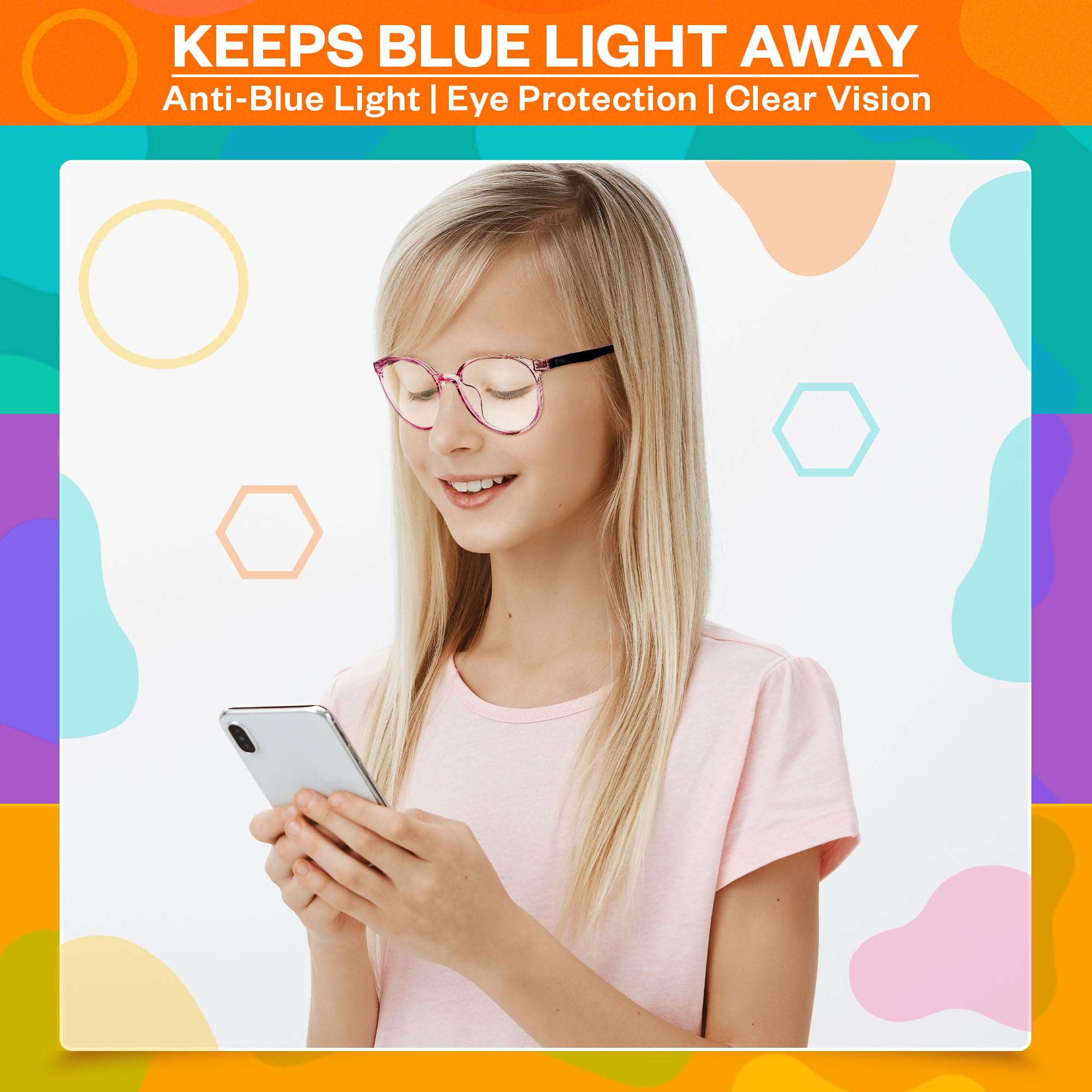 ATOM Gafas de bloqueo de luz azul para niños de 5 a 12 años | Gafas de montura para niños y niñas