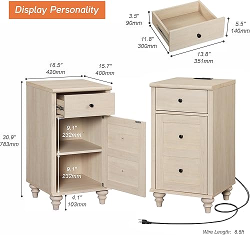 Miniatura 3 de WAMPAT Mesitas de noche con estación de carga, juego de 2 mesas auxiliares con tomas de corriente y puertos USB para sala de estar, mesa auxiliar