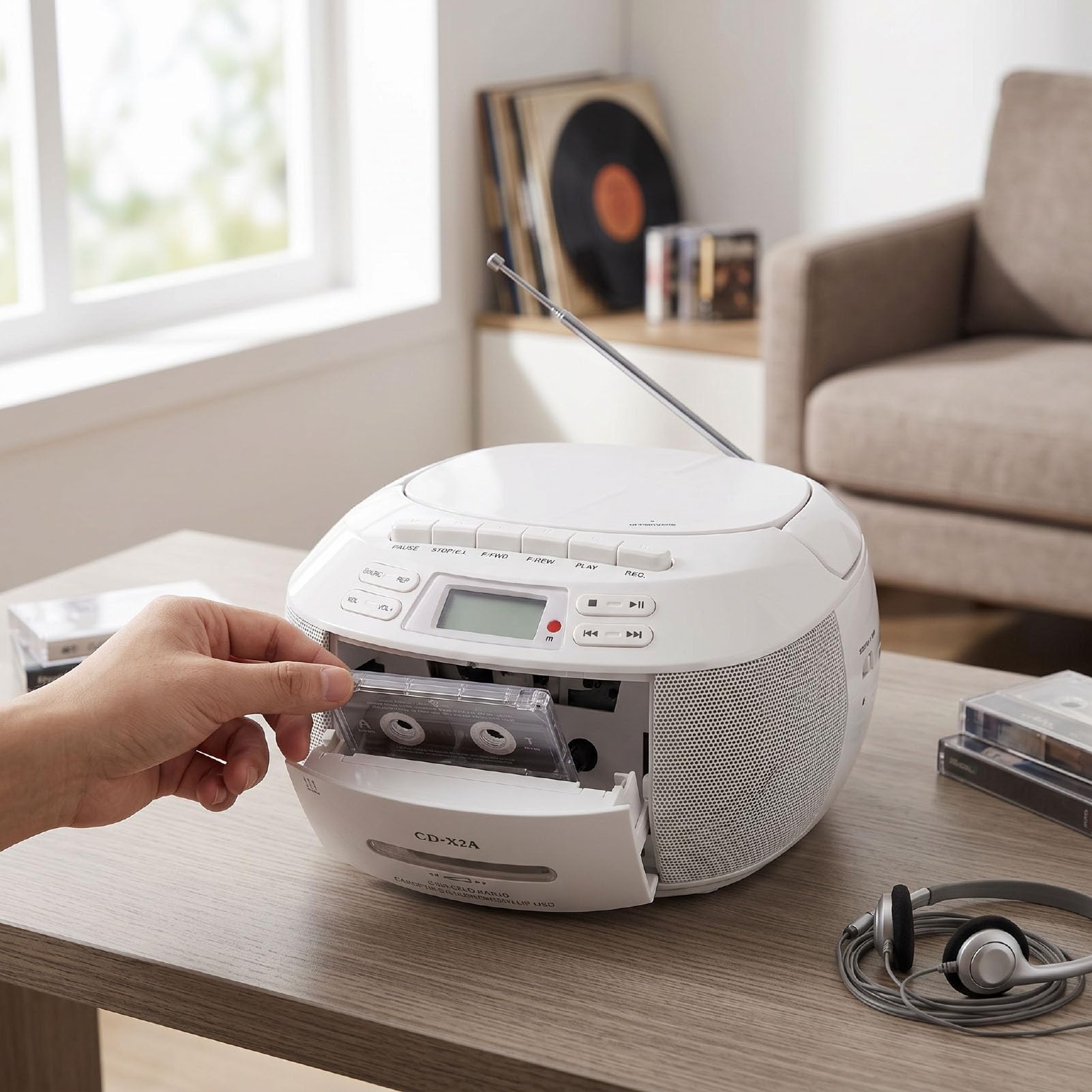 Sxhlseller Przenośny Odtwarzacz Kasetowy CD z Bluetooth, AM FM, USB i AUX (wtyczka UE)