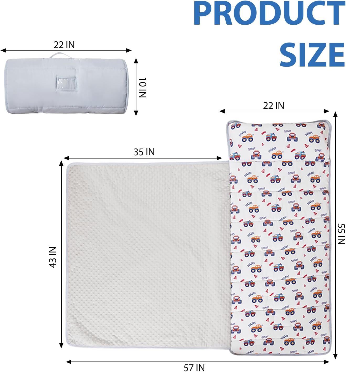 Nap Mats for Preschool, Toddler Sleeping Bag for with Removable Pillow and Minky Blanket Thickened,Rollup Design, 55X22IN Soft Microfiber for Preschool, Daycare Sleeping Bag, Ages 3-7 Years