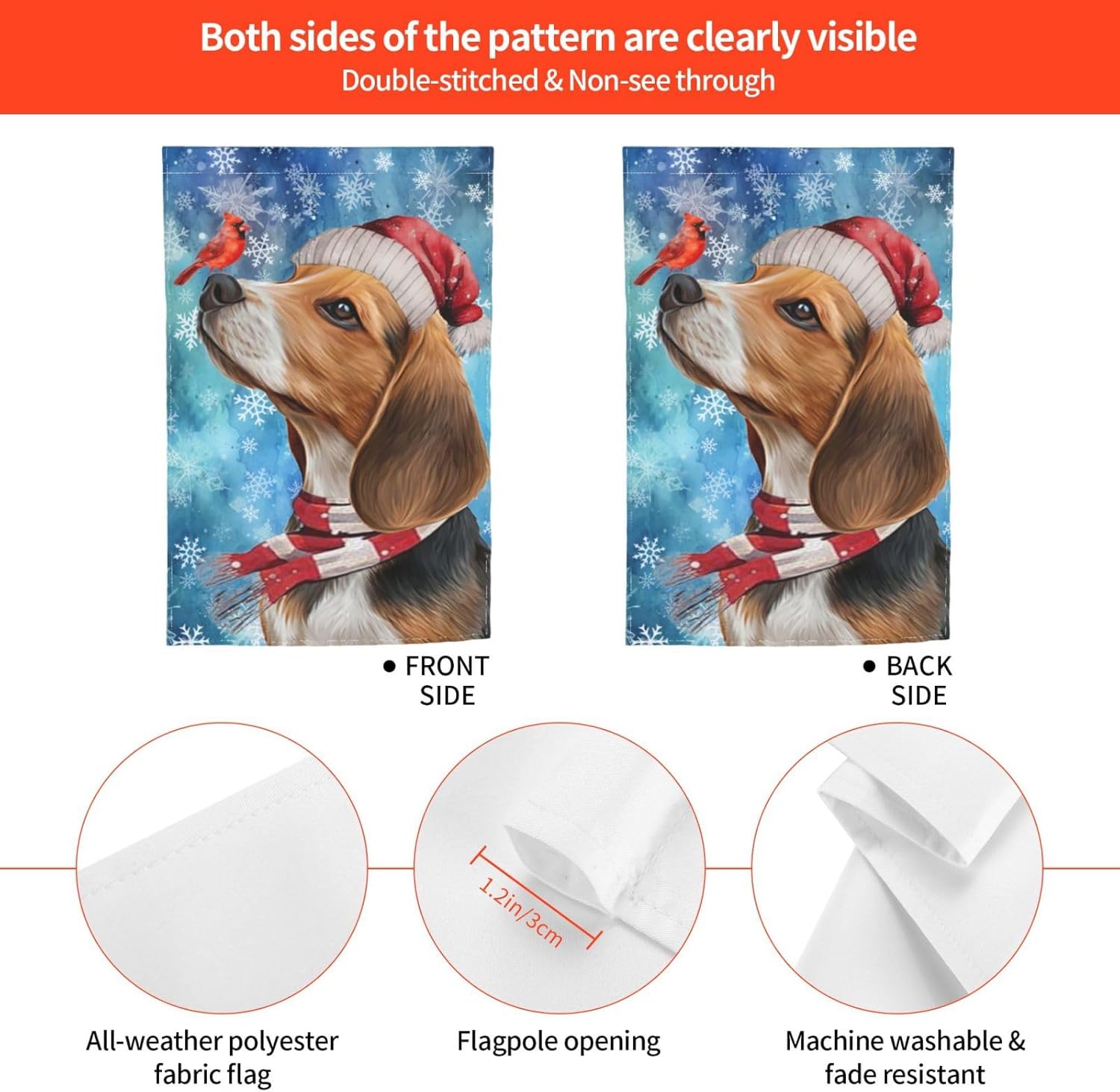 Santa Beagle Merry Christmas Dog Bird Garden Flag 12x18 Inch Double Sided Vertical Decoration Yard Small Flag For Outside Holiday Seasonal Outdoor - Image 7