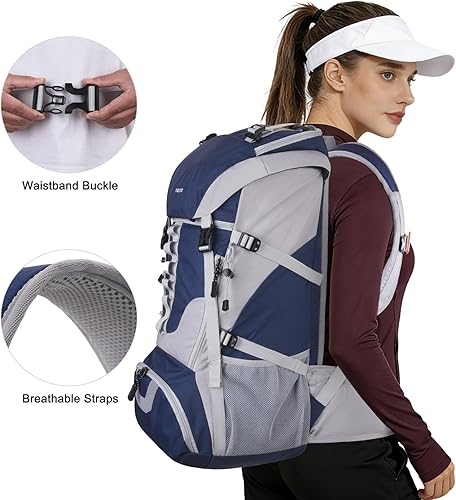 Miniatura 3 de MOSISO Mochila de senderismo de 50 L, mochila impermeable para acampar con cubierta para lluvia para hombres y mujeres, mochila deportiva ligera