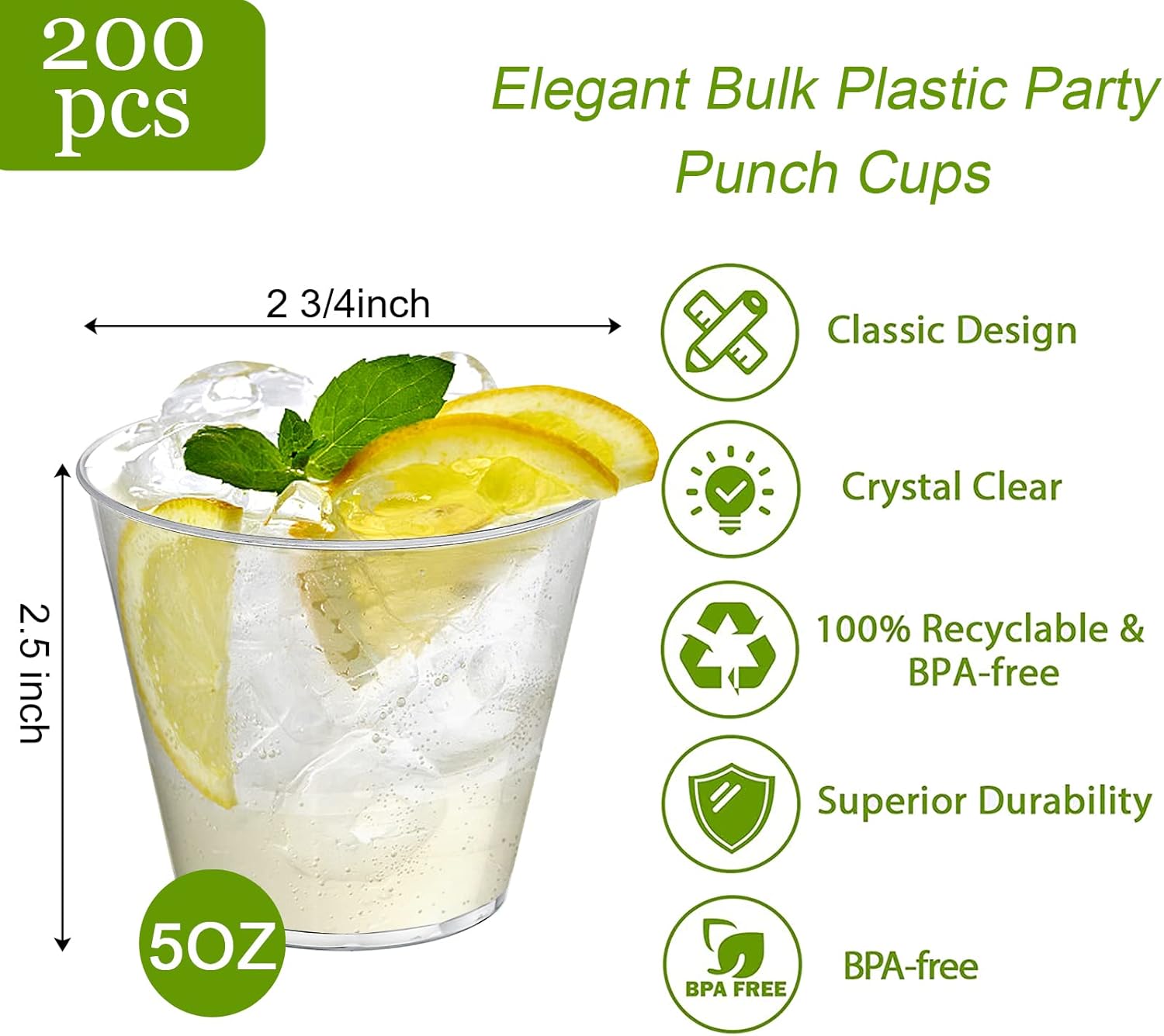 Tebery 200 Pack Small Clear Plastic Tumblers Cups, 5oz Hard Disposable Cups Bulk Plastic Party Punch Cups - Image 2
