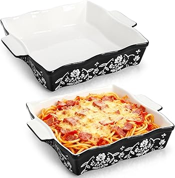 Bekith 2 Pack Ceramic Baking Dishes, 9" x 9" Casserole Dishes for Oven, Ceramic Bakeware Set Square Baking Pan for Brownie, Lasagna, Roasting