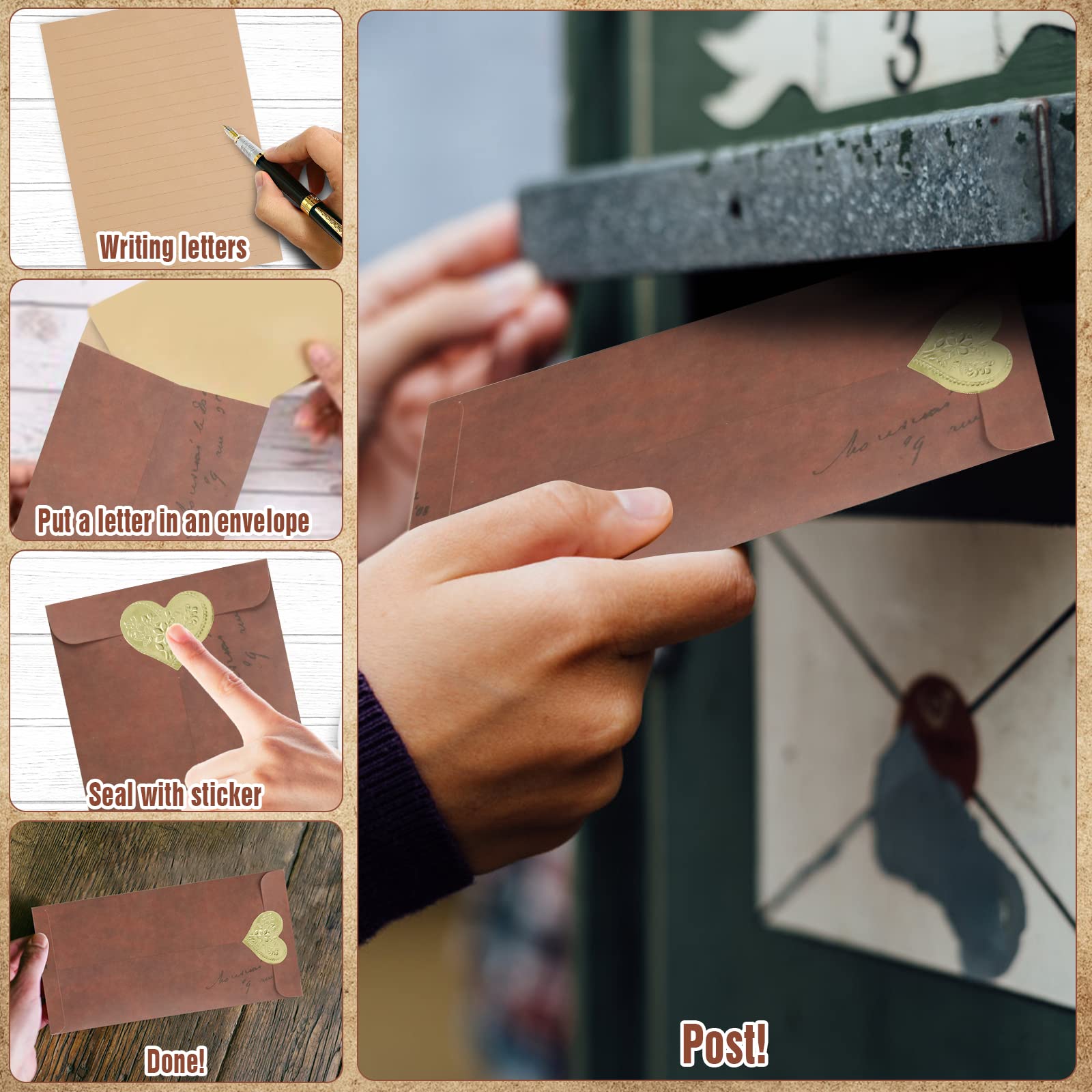 Set Carta Da Lettere Con Buste - 50 Fogli 10 Motivi + Adesivi, Per Inviti E Biglietti - Foto 11