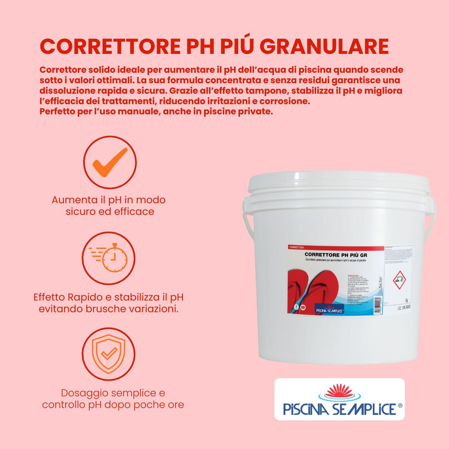 Lapi - 25 Kg Correttore Ph Più Granulare. Per Regolare I Valori Di Ph Troppo Bassi dell'acqua piscina. Prodotto da azienda Italiana certificata