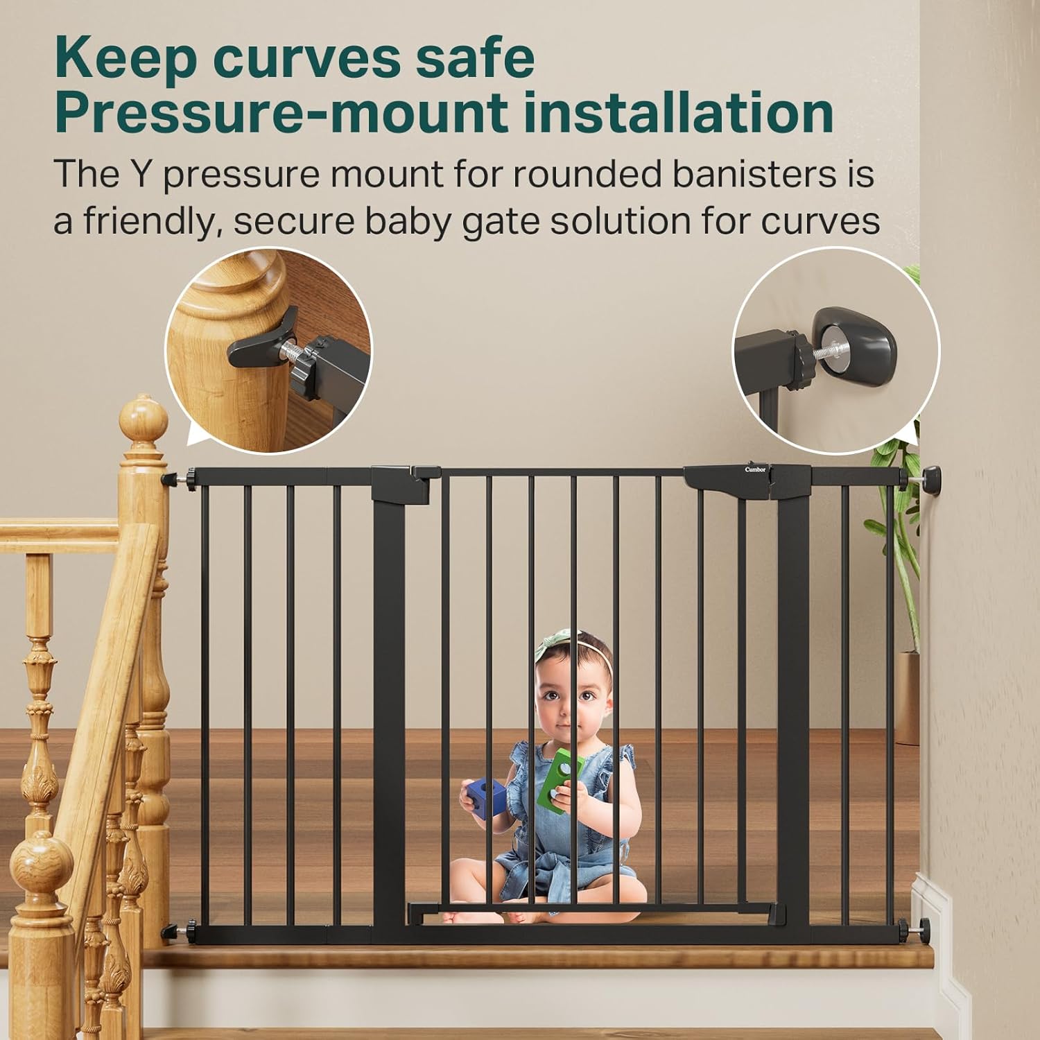 Cumbor Gate Pressure Mount for Rounded Banisters