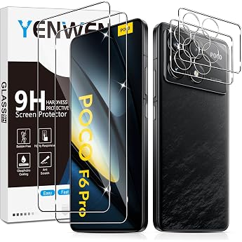 Screen Protector for Xiaomi Poco F6 Pro for Tempered Glass Pack of 2 Tempered Glass with 2 Camera Protection 9H Hardness Protective Glass Anti-Scratch Glass Mobile Phone Film HD Clear Screen Protector