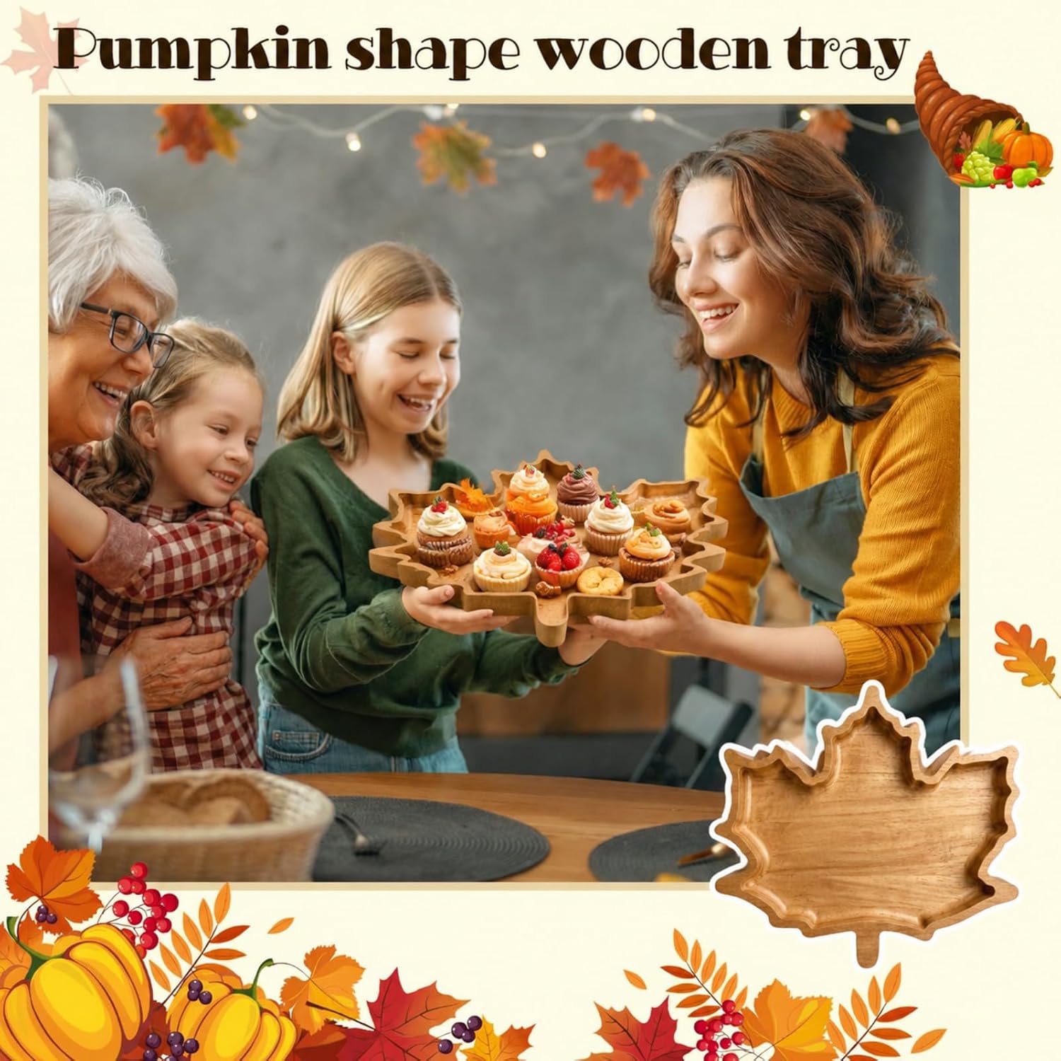 Sliner Maple Leaf Charcuterie Board Wooden Fall Serving Platter Tray Dish