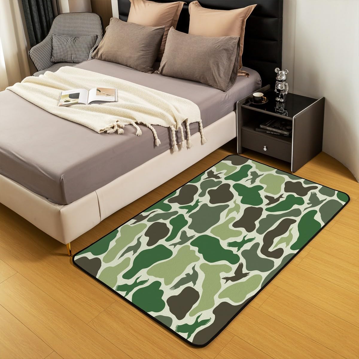 Homewish Dywan krzyżówki 100 x 150 cm polowanie na kaczki dywany do salonu zielony kamuflaż armia dom dekoracyjny dywan las moro zwierzęta wzór wewnętrzna mata podłogowa
