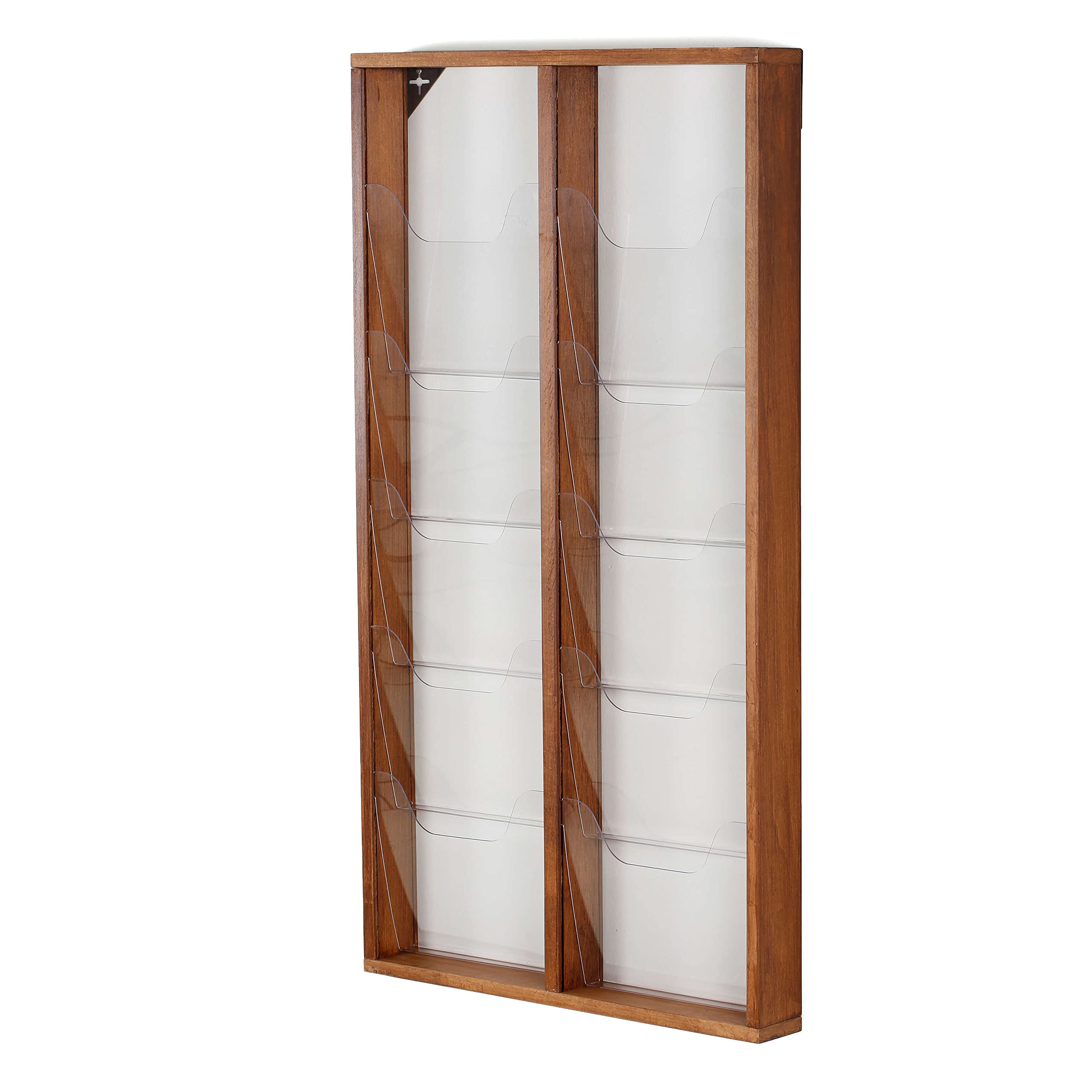 M&T Displays Wal Mount Porte-revues en bois foncé pour brochures, brochures, catalogues, littératures, assemblage facile, durable, transparent, pochette en PET G, 25,4 x 27,9 cm pour école, bureau