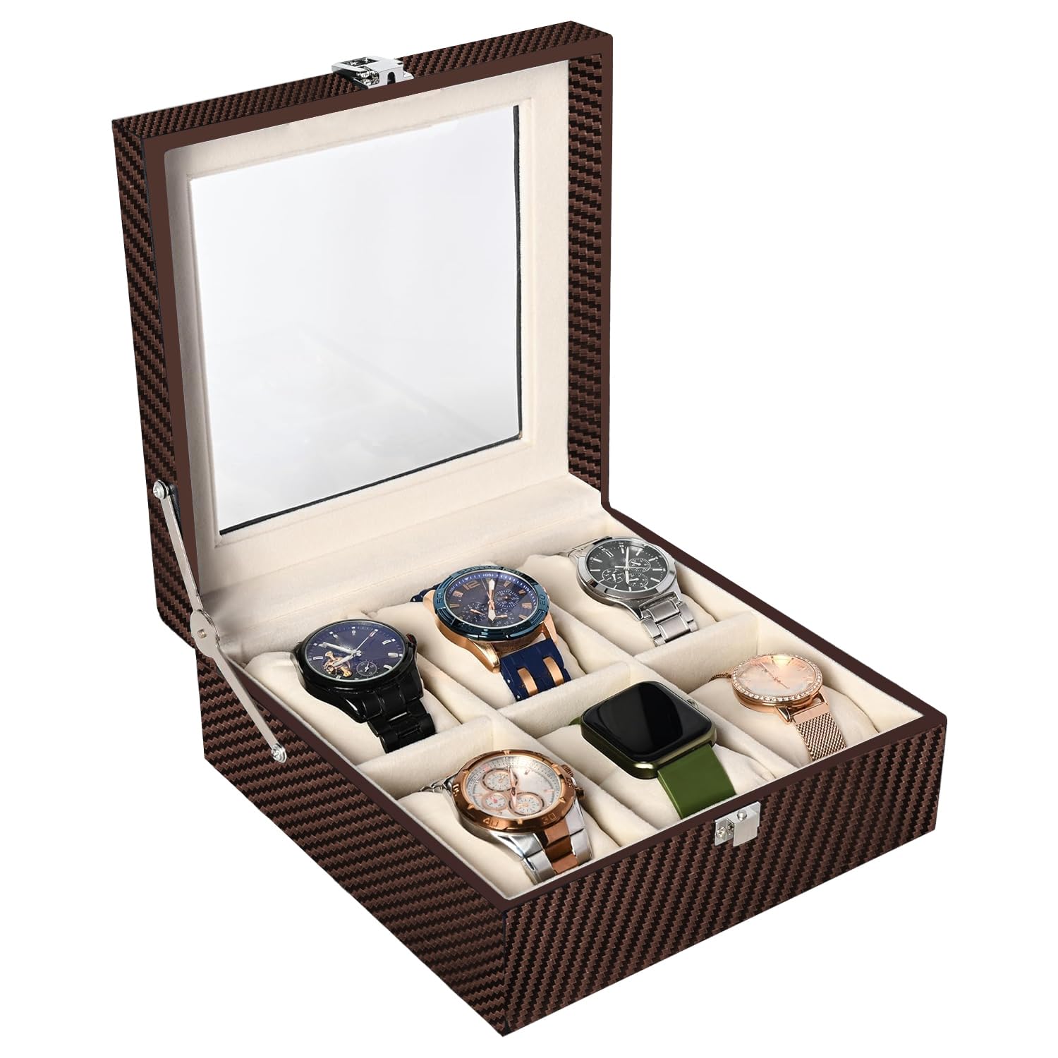 ADAMO Mens and Womens Watch Box Organizer Case In 06 Slots of watches In PU Leather with Brown & Cream Color (B0CWCTHCNZ) Amazon Price History, Amazon Price Tracker