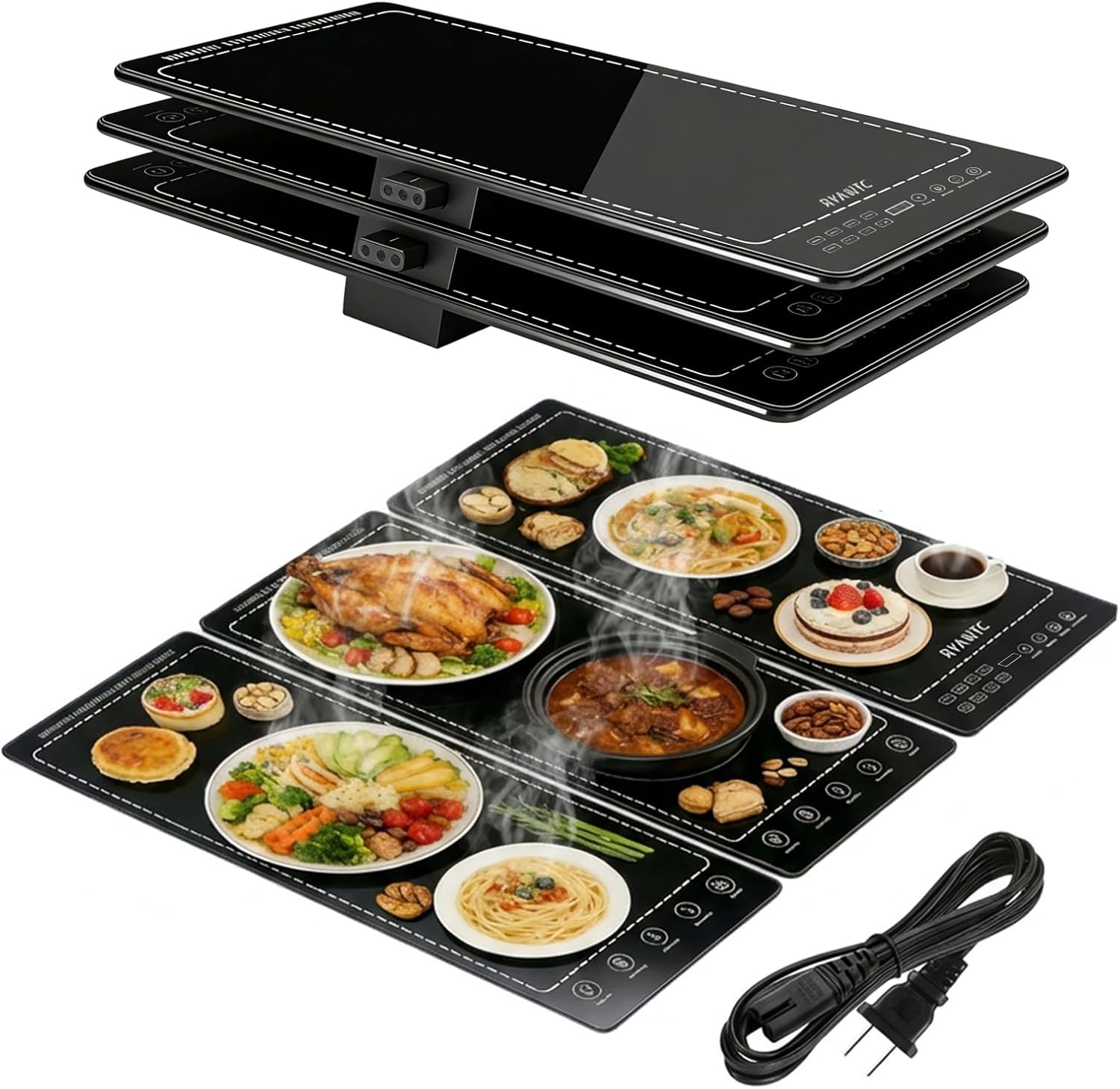 Electric Warming Tray, 3-in-1 Food Warmers for Parties Buffet with 10 Temp Settings and Timer, 25"x15" Glass Surface Warming Mat for Food, Warming Tray for Parties Buffet,Gatherings