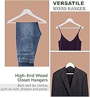 Vista 19 de Amber Home Paquete de 30 perchas de madera para abrigos, perchas de madera natural con barra antideslizante para pantalones, perchas para camisas