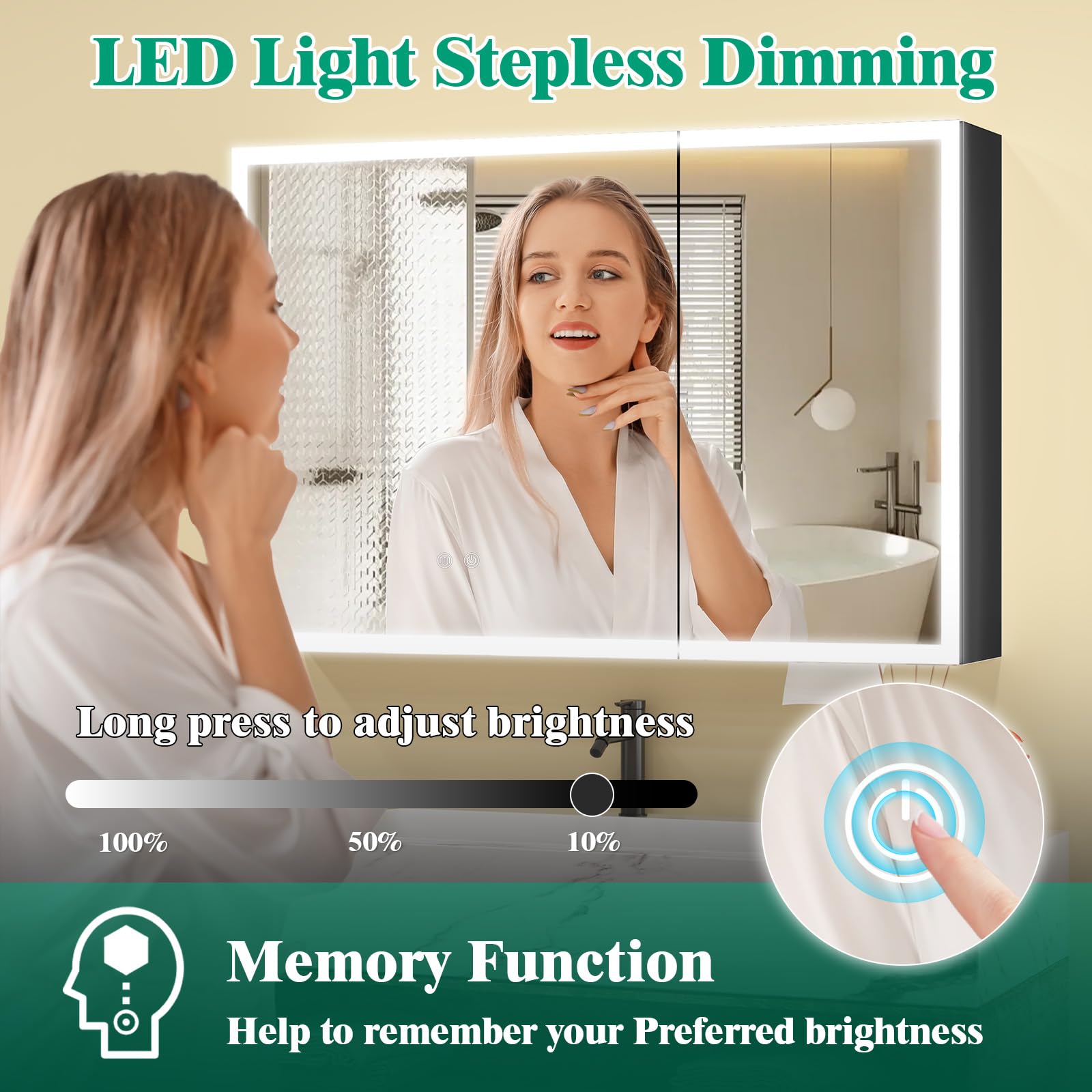 JBLCC Fully Assembled Medicine Cabinet with Lights, 31.5''x23.62'' LED Lighted Bathroom Mirror with Storage, Smart Anti-Fog, Aluminum Wall Mounted or Recessed Medicine Cabinet, Black