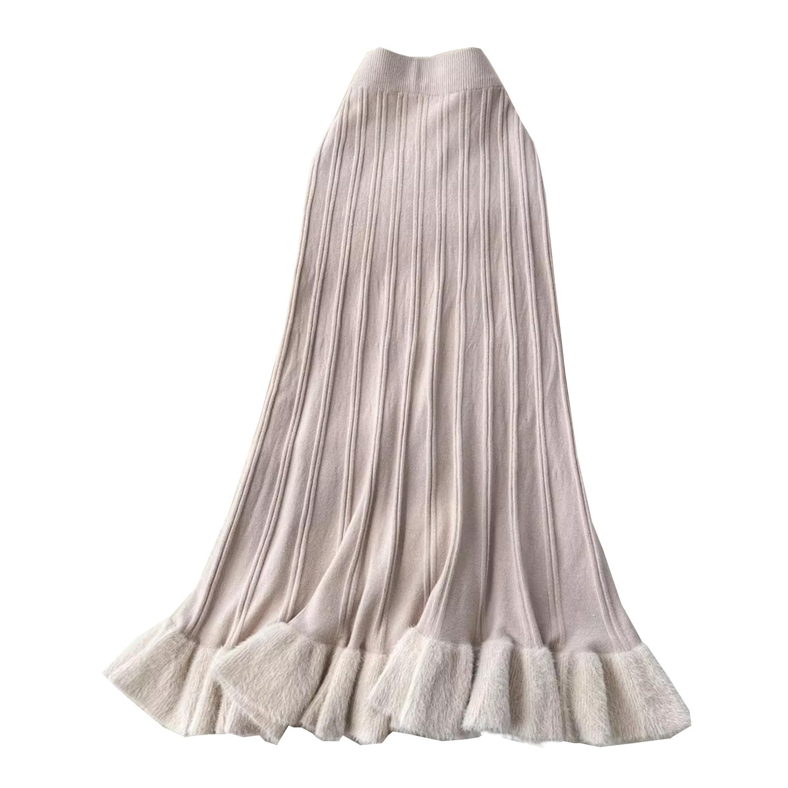 Gonna midi in maglia a coste a vita alta da donna, calda per l'inverno