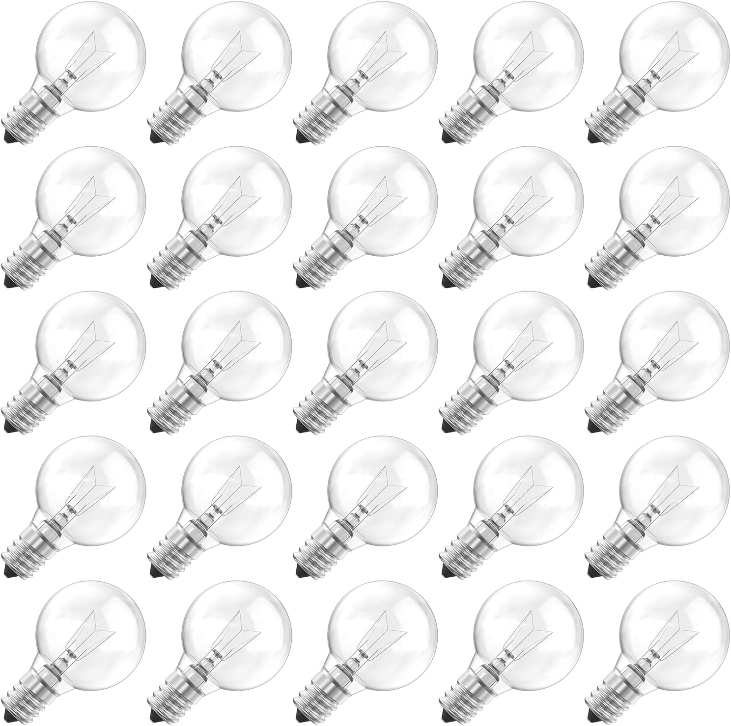 Brightown G40 Replacement Light Bulbs, Clear Globe Bulbs Replacement for Outdoor String Light, E12 Candelabra Base, Incandescent Round Bulbs for Patio Cafe Bistro Decor, 5W 120V, Warm White, 25 Pack