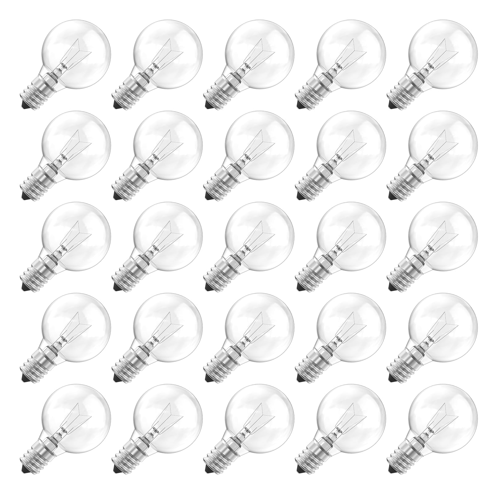 Brightown G40 Replacement Light Bulbs, Clear Globe Bulbs Replacement for Outdoor String Light, E12 Candelabra Base, Incandescent Round Bulbs for Patio Cafe Bistro Decor, 5W 120V, Warm White, 25 Pack