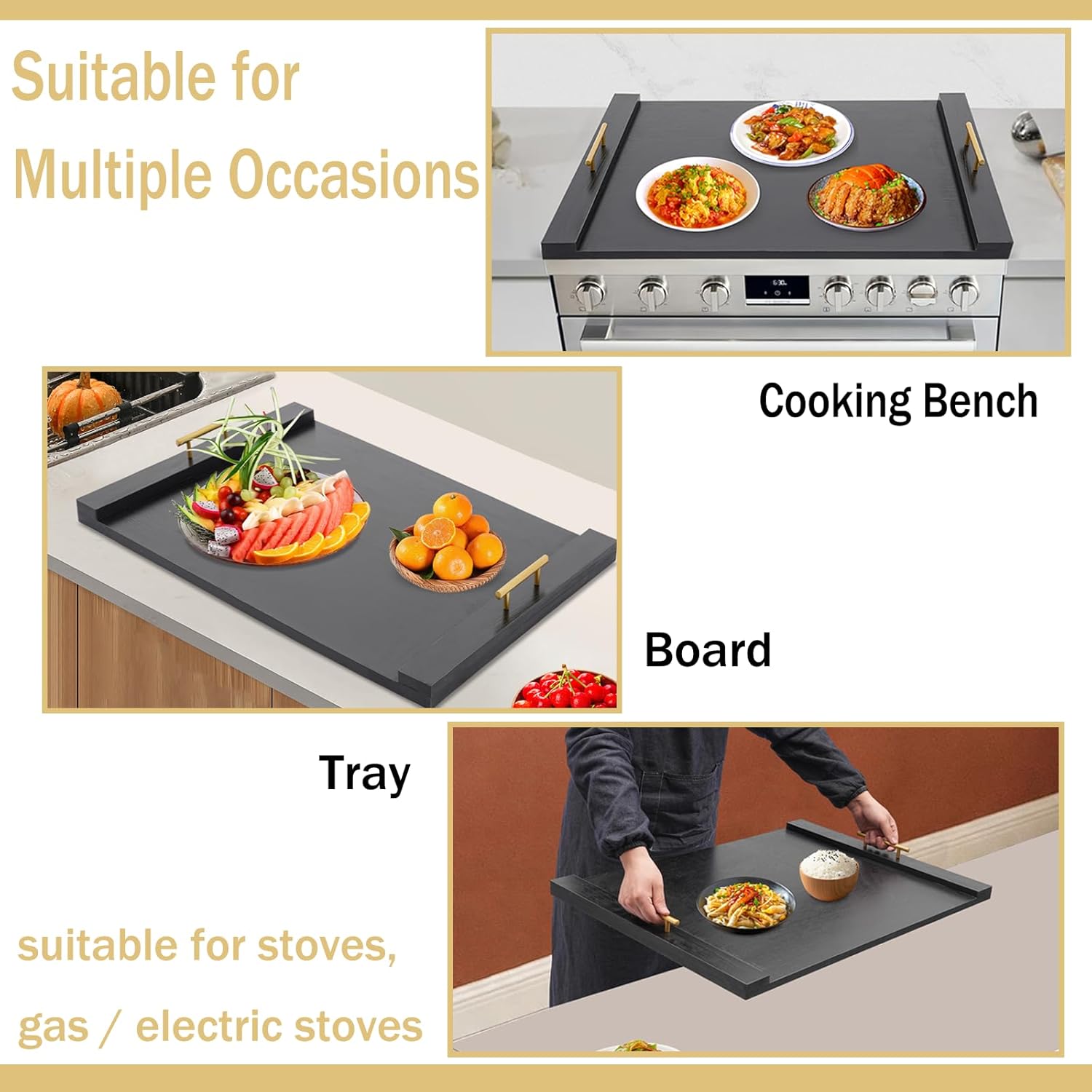 Noodle Board Stove Cover 30x22 inch, Stove Top Board for Gas Burners and Electric Stove, Extra Thick RV Stovetop/Sink Cover with Removable Handles - Tray for Kitchen Counter Space, 44 lbs