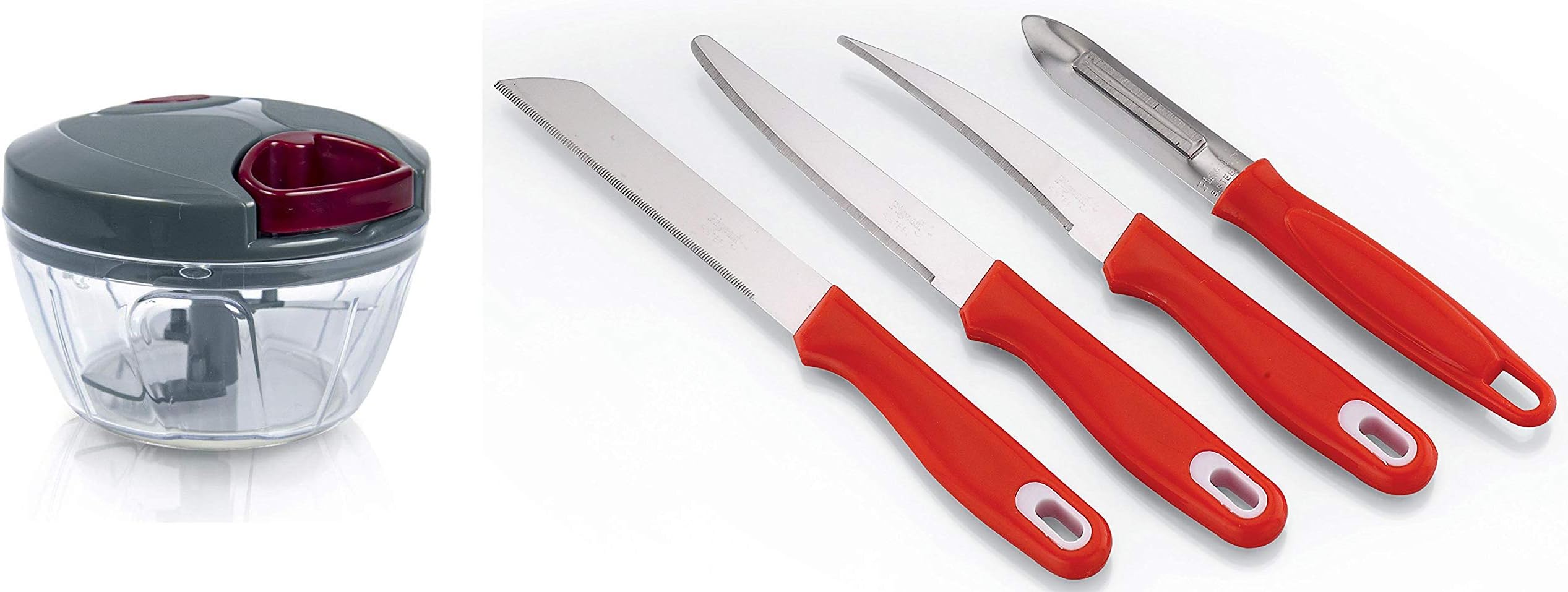 Pigeon By Stovekraft Handy Mini Plastic Chopper With 3 Blades, Grey & Pigeon - Ultra Stainless Steel Knife Set, Set Of 4, Multicolour