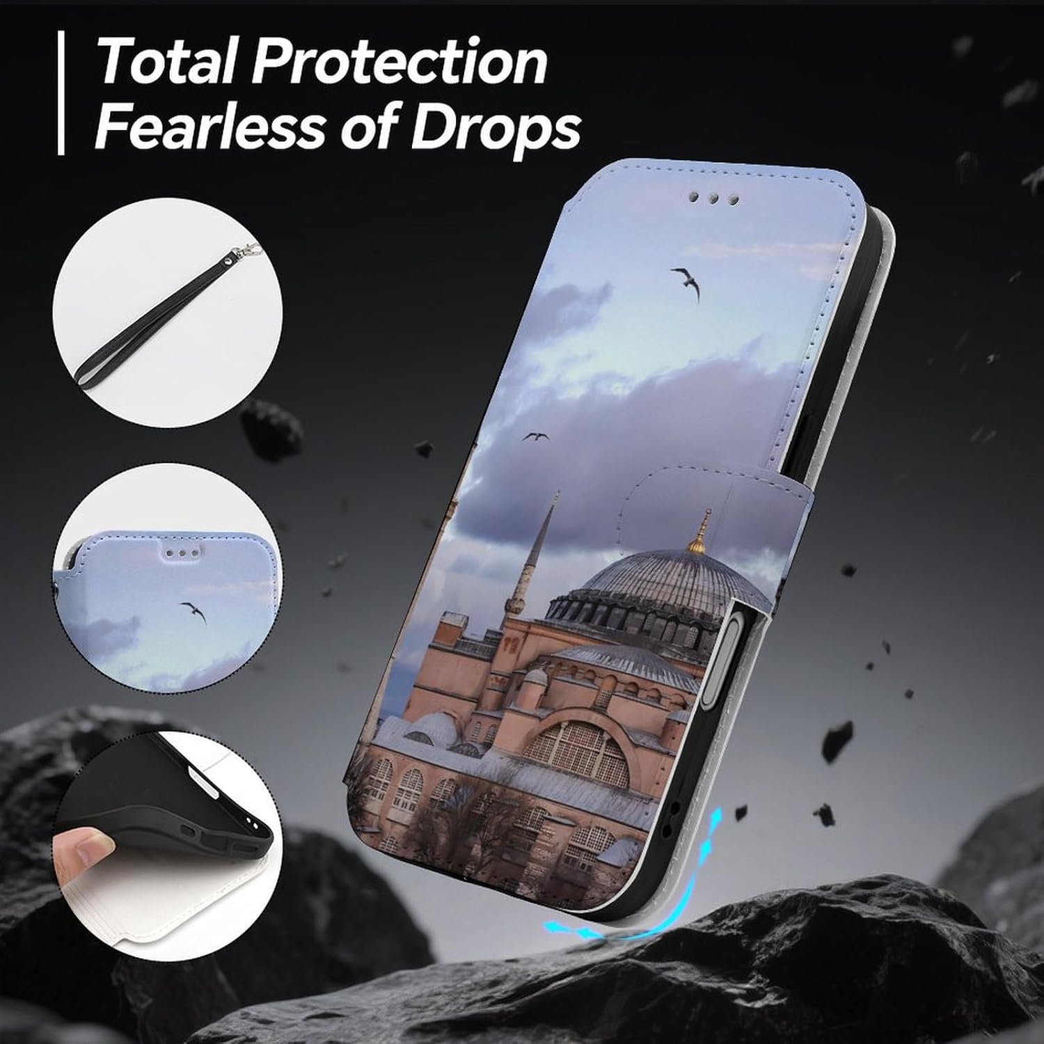Hagia Sophia Istanbul Turkiye Compatible with iPhone 16/16 Plus/16 Pro/16 Pro Max/16 E Case Phone Wallet Card Holder Flip Cover with Wrist Strap