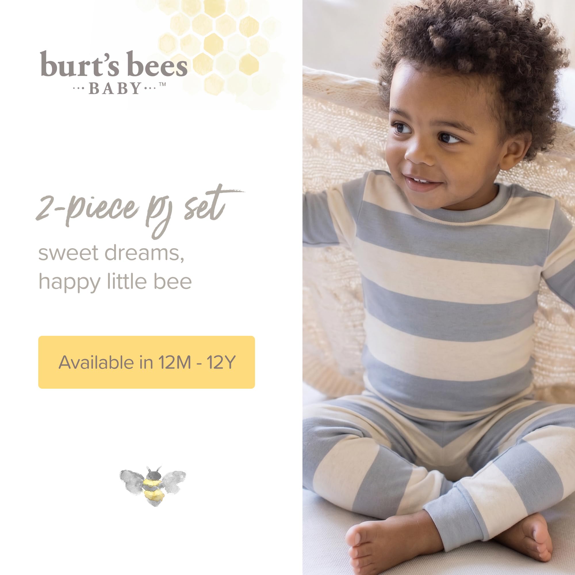 Burt's Bees Baby Toddler Cloud Bee Tee & Pant Set Pantaloni del Pigiama per Bambino e Neonato Bambine e Ragazze (Pacco da 1)