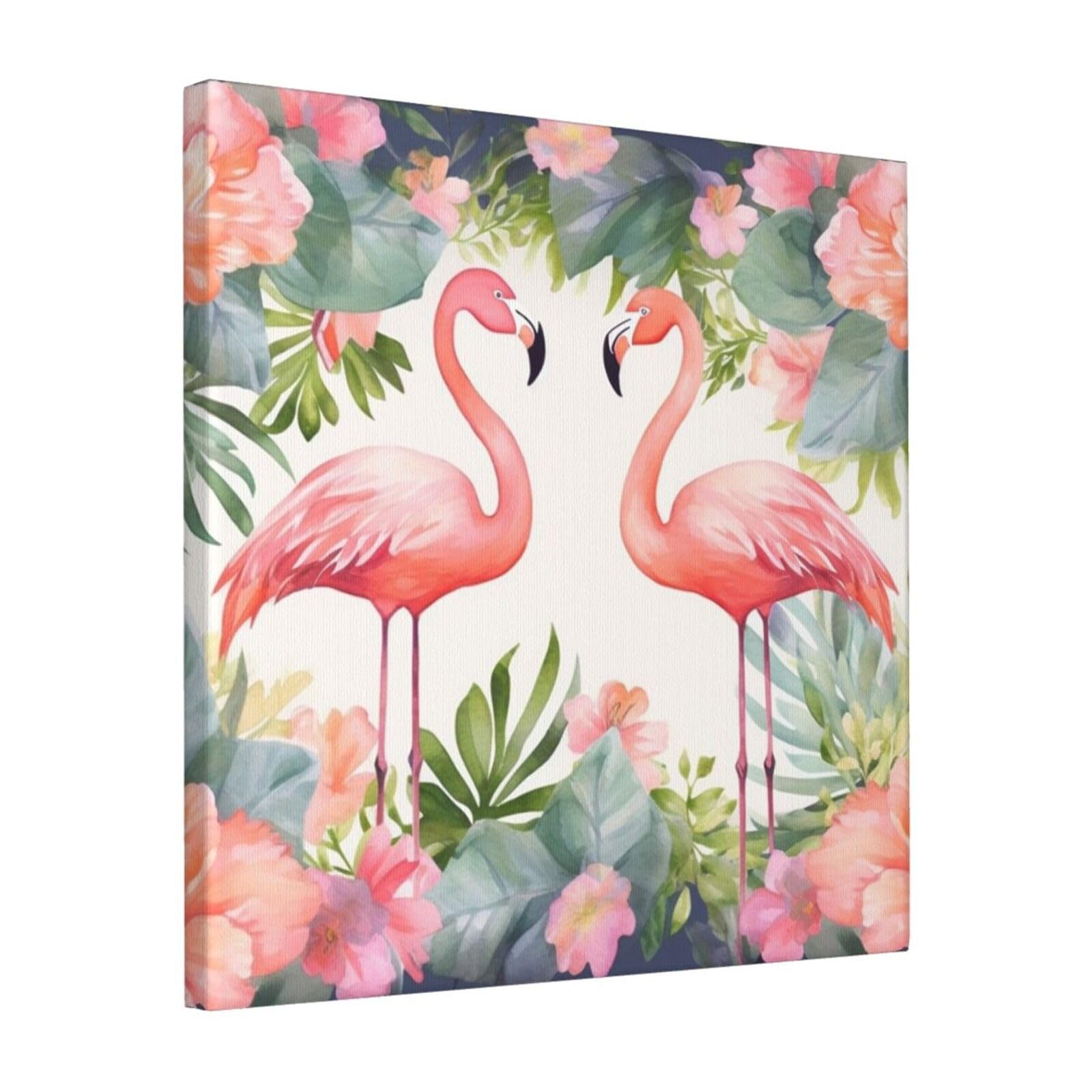 KLOPH Flamingos and flowers Canvas Wall Art for Living Room 16"x16" Modern Artwork Painting for Bathroom Hanging Canvas Prints Aesthetic Wallart for Bedroom Kitchen Office Wall Decor