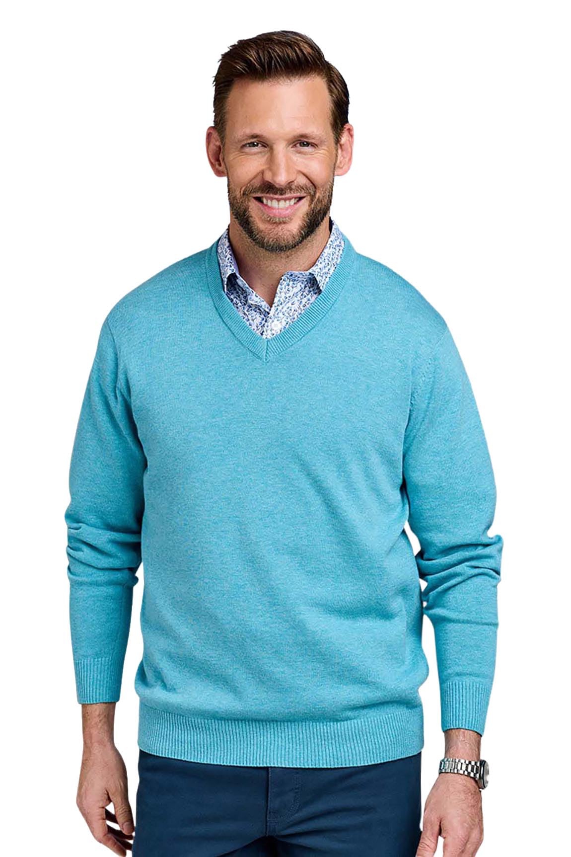Pegasus Men's Aqua Luxury Cotton V Neck Sweater 3XL