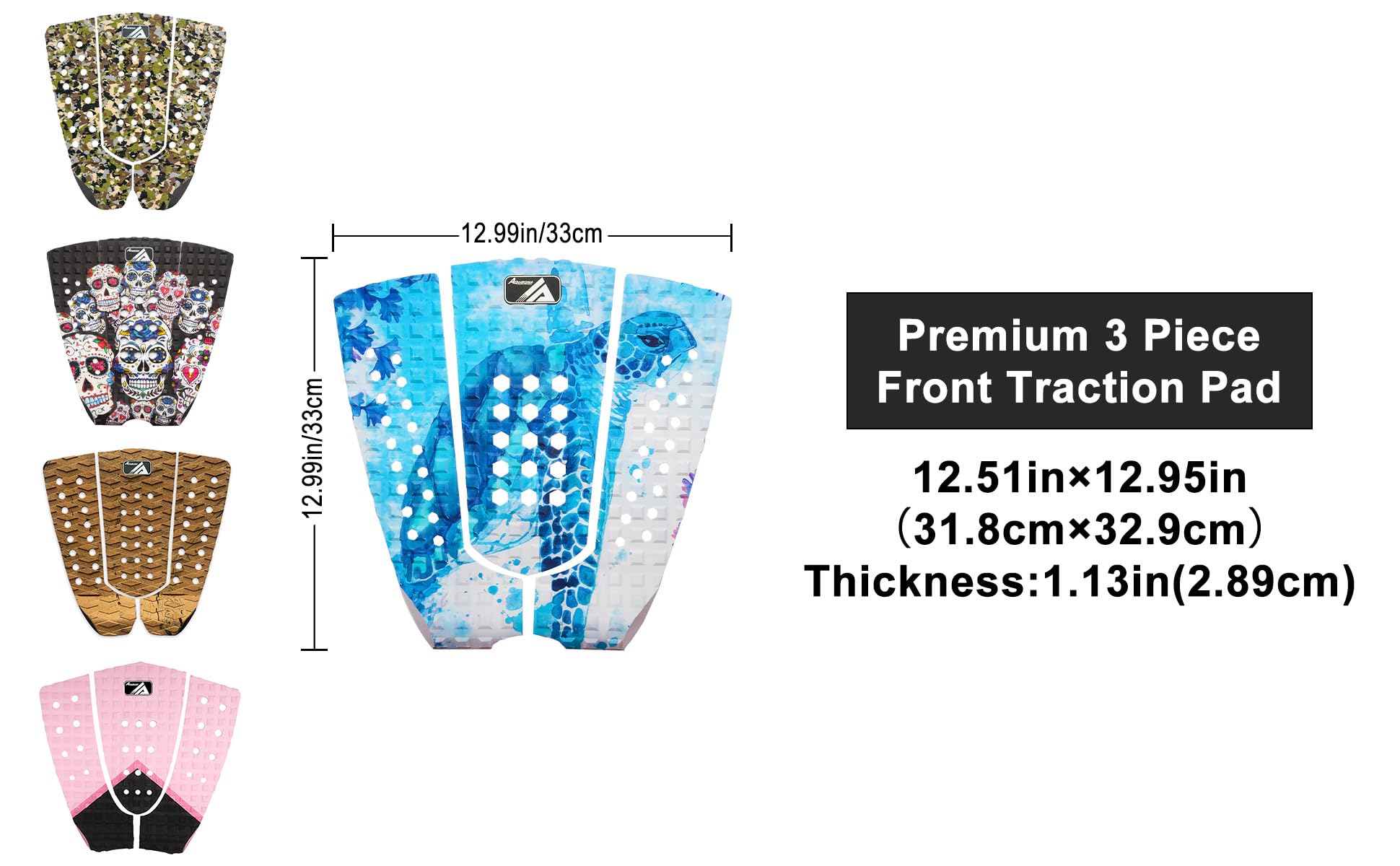 AQUBONA 3 Stück Stomp Pad Surfbrett Eva Front Traction Pad mit Kleber Heck Pad Professionell Anwendbar für alle Surfbretter, Shortboards, Longboards, Skimboards