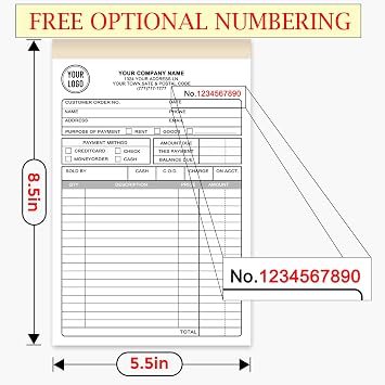 Custom Invoice Book for Small Business,5.5 x 8.5 Inches Invoice Receipt Book, 2-Part Carbonless Forms, Personalized Company Name, Address, Phone Number