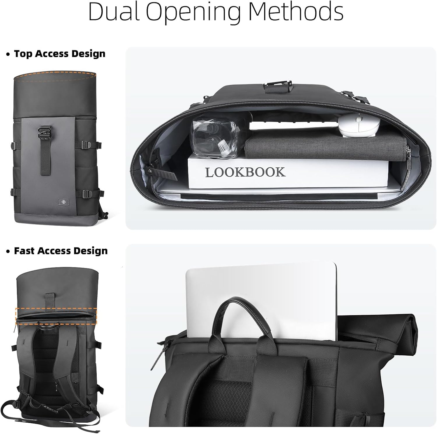 Rolltop Backpack, Expandable Travel Laptop Backpack for Men Women,15.6 Inch Casual Daypack with Computer Compartment,19-28L Water-Resistant Business Backpack Bag for Commute Work College-Grey - Image 6