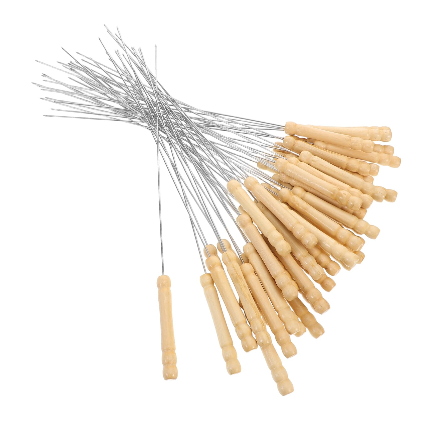HANABASS 50pcs Stainless Steel Bbq Skewers with Cool Wooden Handles Reusable Kabob Sticks for Koubideh Chicken Shrimp Veggie Grilling Essentials