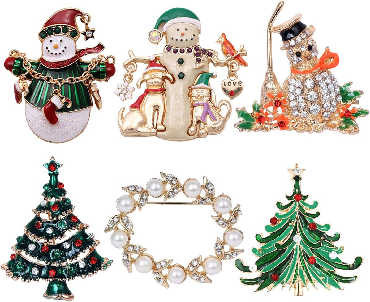 Christmas Brooch Pin 6-pack Multi-colored Rhinestone Crystal Xmas Gift for Christmas Decorations Ornaments Gifts (6pcs)