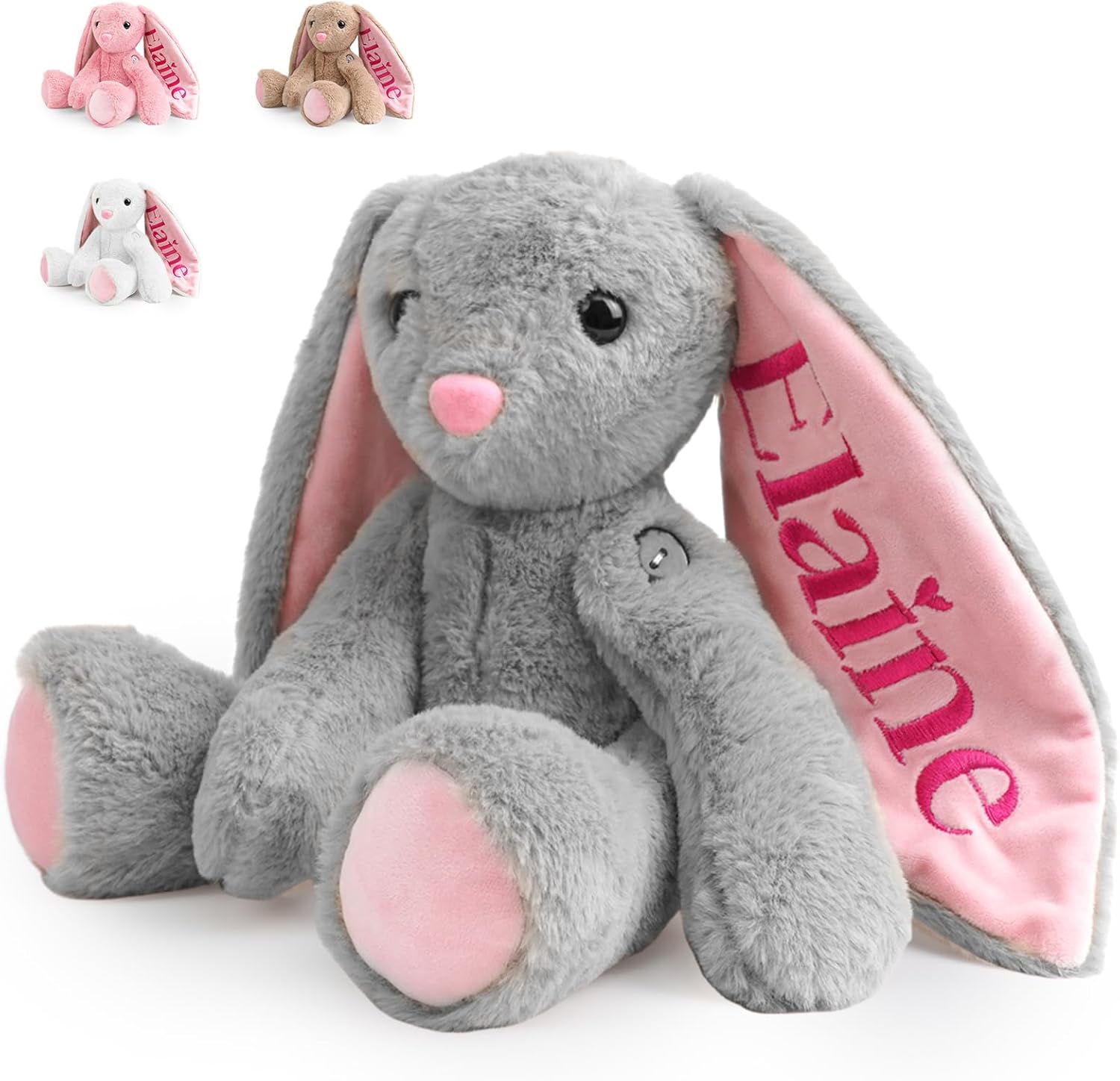 Personalized Plush Bunny with Embroidered Name for Kids - Custom Stuffed Animals Plush Toys for Baby Toddlers - Personalized 1/2/3/4 Year Old Girl Boys Gift for First Birthday Easter (Pink)