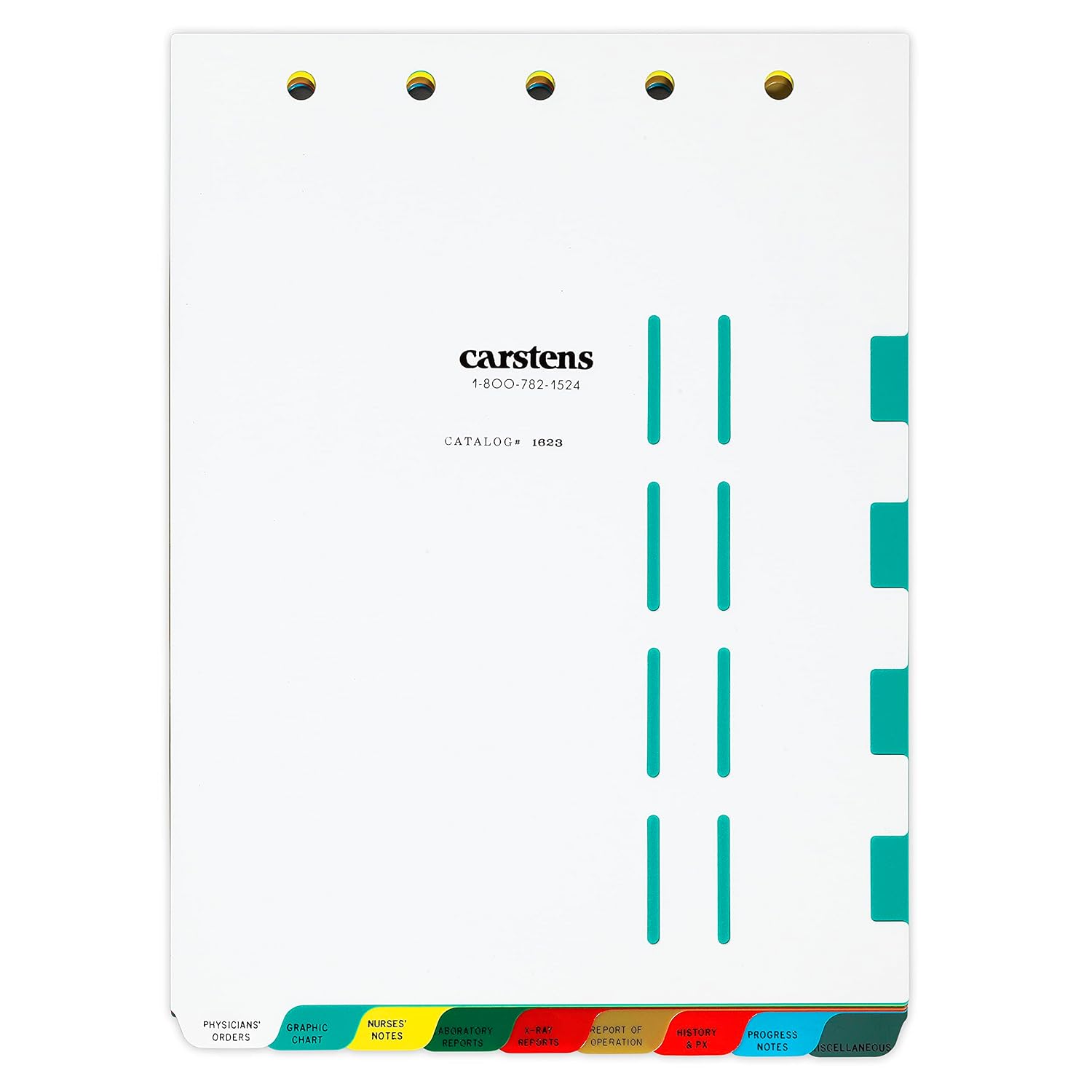 Carstens Heavy Duty Plastic Hospital Divider Set, 9-Tab, with Pull Tab Die Cuts, 1623-00, for Top-Opening 2-5 Ring Binders