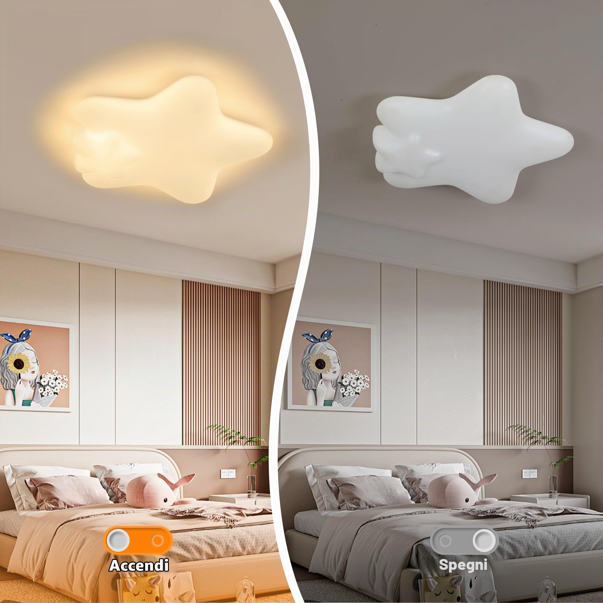 Lampadario Cameretta Bambini 48CM, Lampadario LED Dimmerabile | Plafoniera LED Soffitto Dimmerabile 3000K-6000K per Camera da Letto,Soggiorno,Salone,Camera dei Bambini,50W con Telecomando