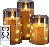 Vista 11 de NURADA Velas parpadeantes sin llama: luces de cadena de estrellas integradas que funcionan con pilas, velas LED de pilar con control remoto