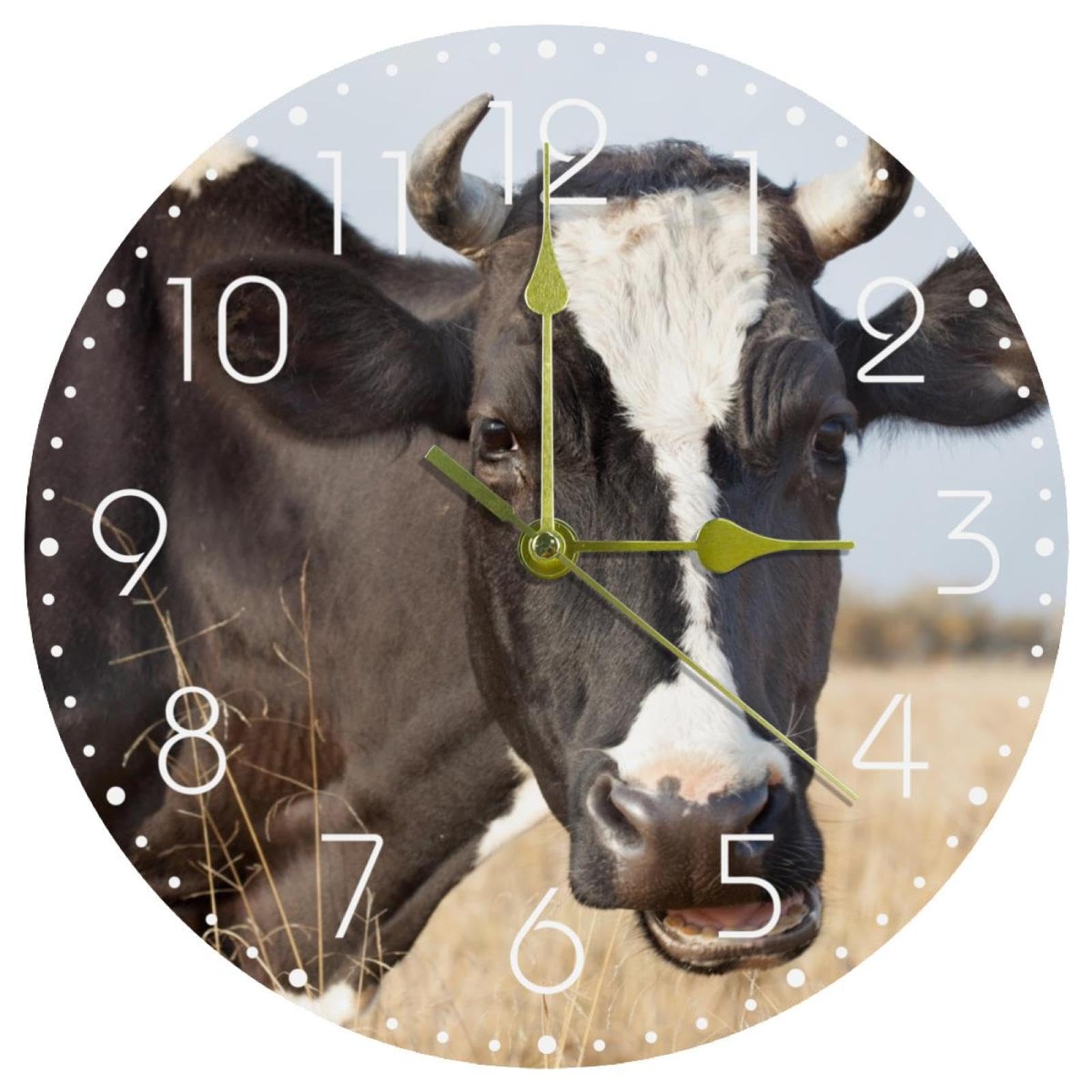 Horloge murale en acrylique silencieuse motif vache pour cuisine et salon