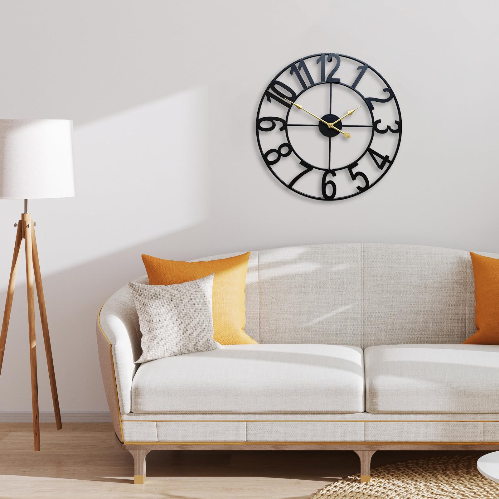 Reloj de pared grande de metal de 16 pulgadas, reloj de pared de hierro negro con números arábigos, movimiento de cuarzo silencioso, diseño industrial vintage para interiores, exteriores cubiertos