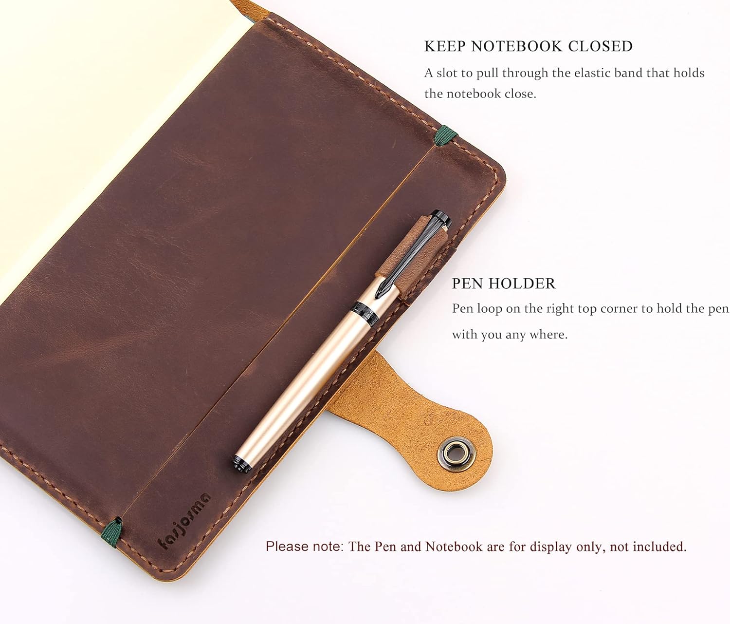 Handmade Journal Cover For Moleskine Hardcover Large Size 5"x8.25" Notebook, Vintage Leather Cover With Pen Holder & Snap Closure For Hardcover Notebooks-Brown