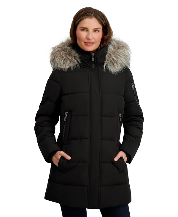 Nautica Women's Soft Mist Heavyweight Puffer Coat– Winter Jacket with Detachable Faux Fur HoodBlack, Large by Nautica - Used condition - US$160.06