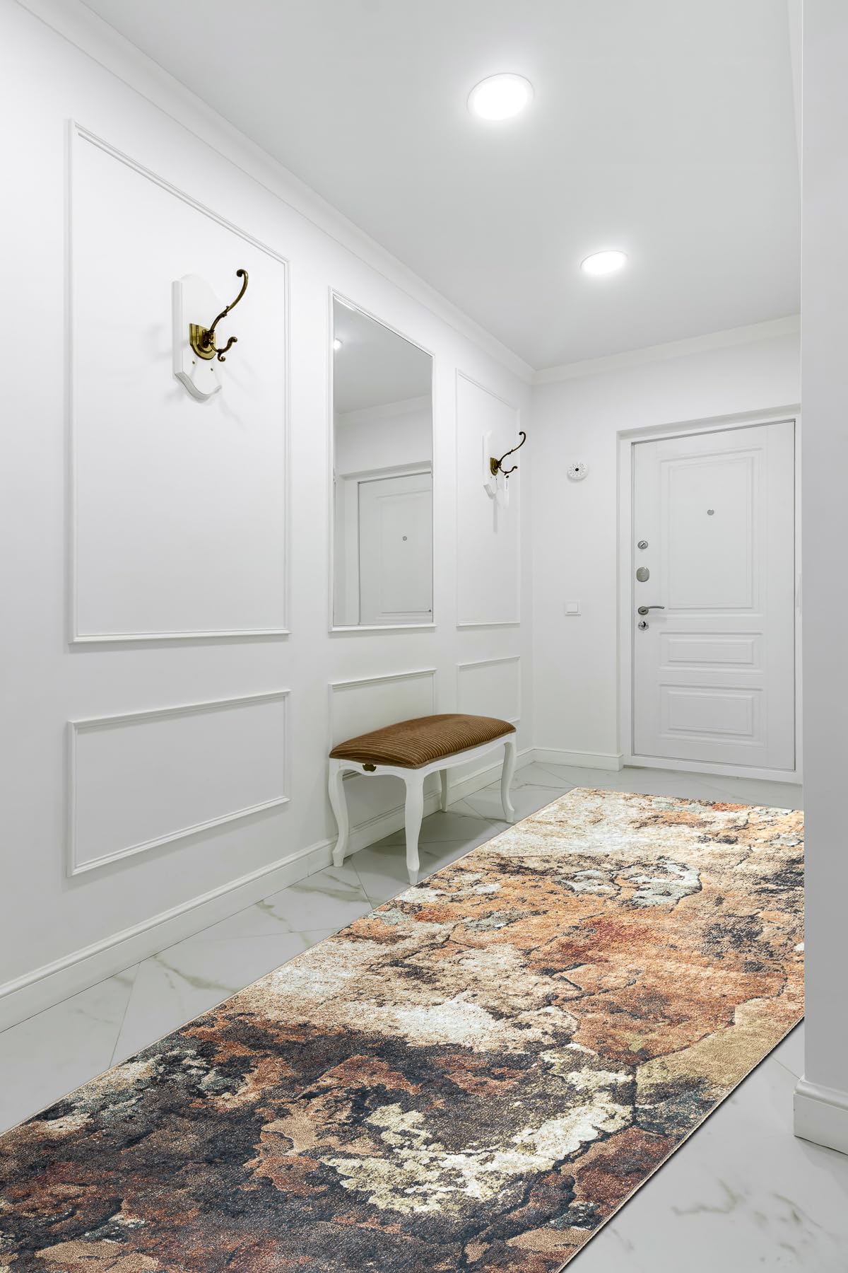 rugsx Tapis Antidérapant Lotus Abstract 52910 Beige - Lavable - 120x280 cm - Tapis de Couloir Antiglisse pour Cuisine et Entrée