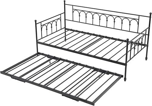 Miniatura 7 de Sofá cama individual con nido y bolsa de almacenamiento, sofá cama de metal con nido desplegable, cama de día con soporte de listones de acero, sofá