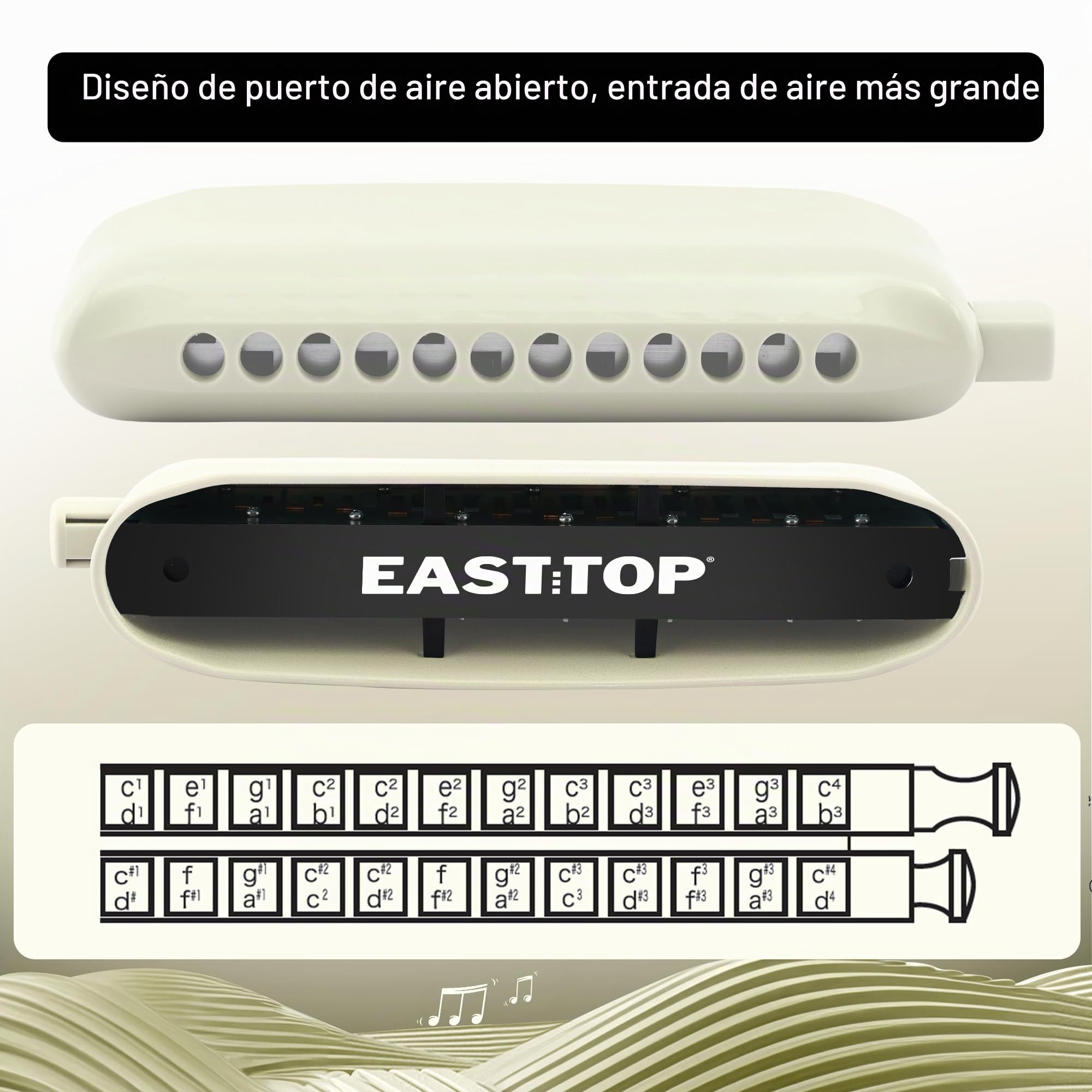 EAST TOP Armónica cromática ET12 para adultos y profesionales con diseño moderno único, ET12-IVORY
