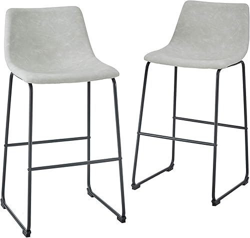 Miniatura 5 de Walker Edison, Douglas - Juego de 2 sillas de piel sintética de estilo industrial urbano para bar, sin brazos, color negro