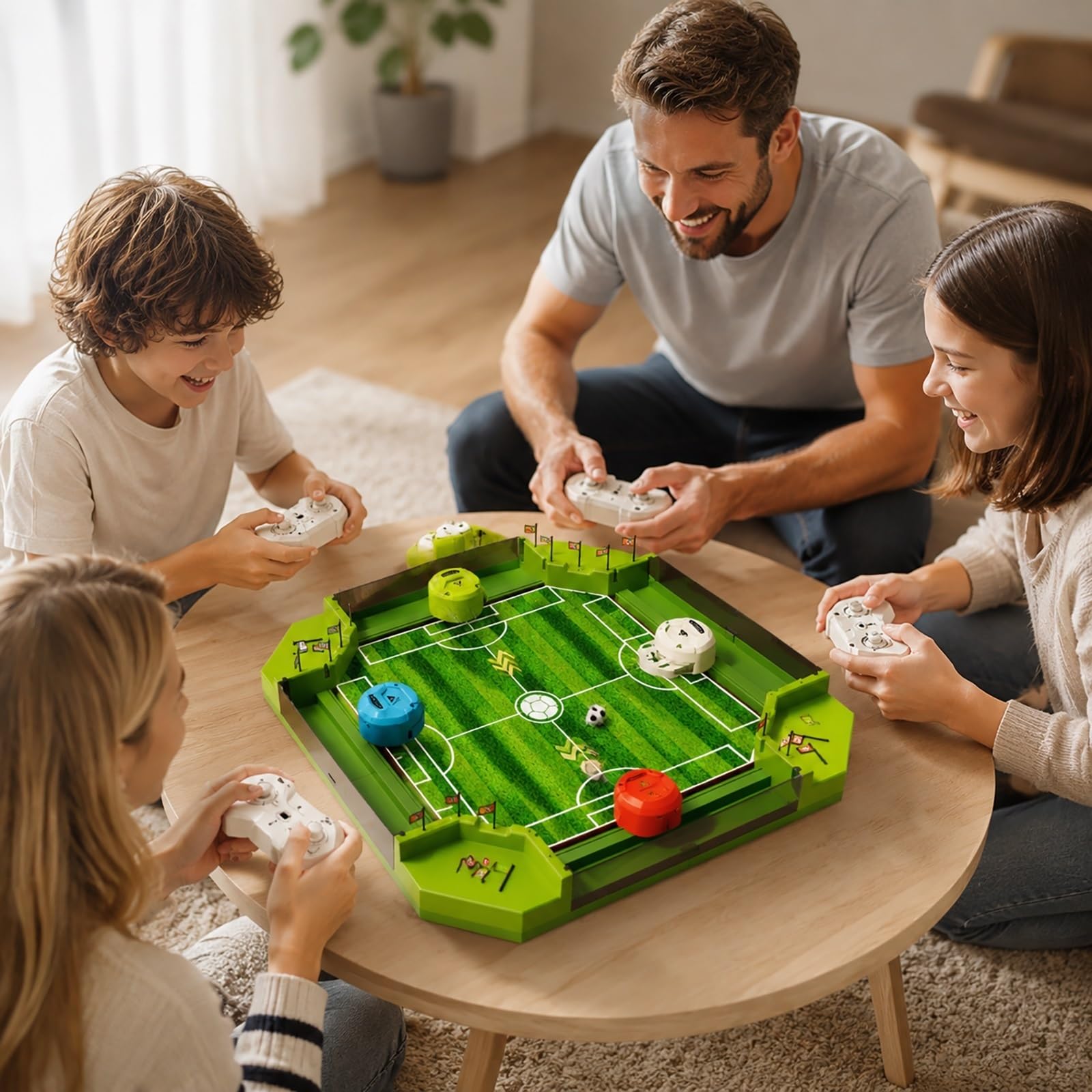 Calcio balilla per 4 giocatori, telecomando, kit interattivo per battaglie | 4 controller, accessori completi, gioco da tavolo di calcio, gioco di calcio balilla per tutta la famiglia, ragazzi e ragazze