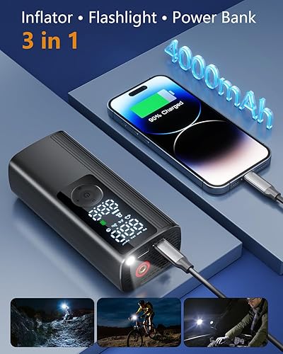 Miniatura 8 de Inflador de neumáticos, compresor de aire portátil, bomba de aire inalámbrica de inflado 3 veces más rápido para neumáticos de automóvil con medidor