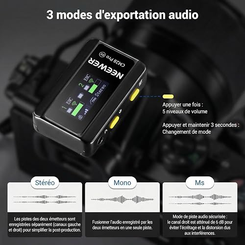 NEEWER CM28 Pro Système de Microphone Cravate sans Fil avec étui de Chargement 48 kHz 16 Bits Audio Non compressé Suppression du Bruit 4 Go de Stockage 9 Heures d'enregistrement - 4