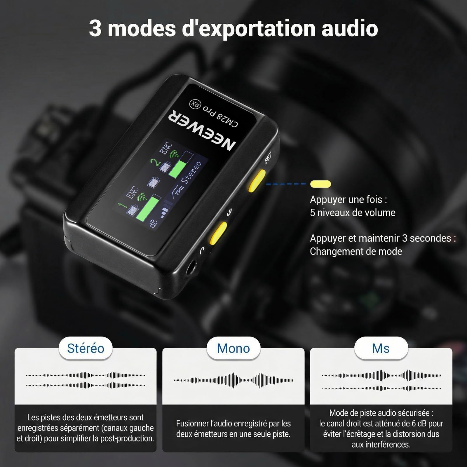 NEEWER CM28 Pro Système de Microphone Cravate sans Fil avec étui de Chargement 48 kHz 16 Bits Audio Non compressé Suppression du Bruit 4 Go de Stockage 9 Heures d'enregistrement